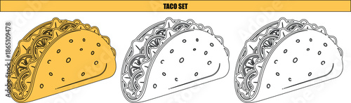 Minimal Taco Set Vector Illustration with Colored and Line Art Styles