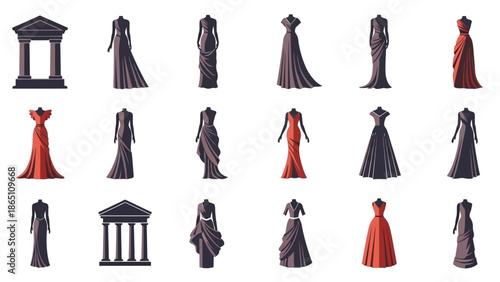 Collection of Various Dress Silhouettes and Architectural Elements.