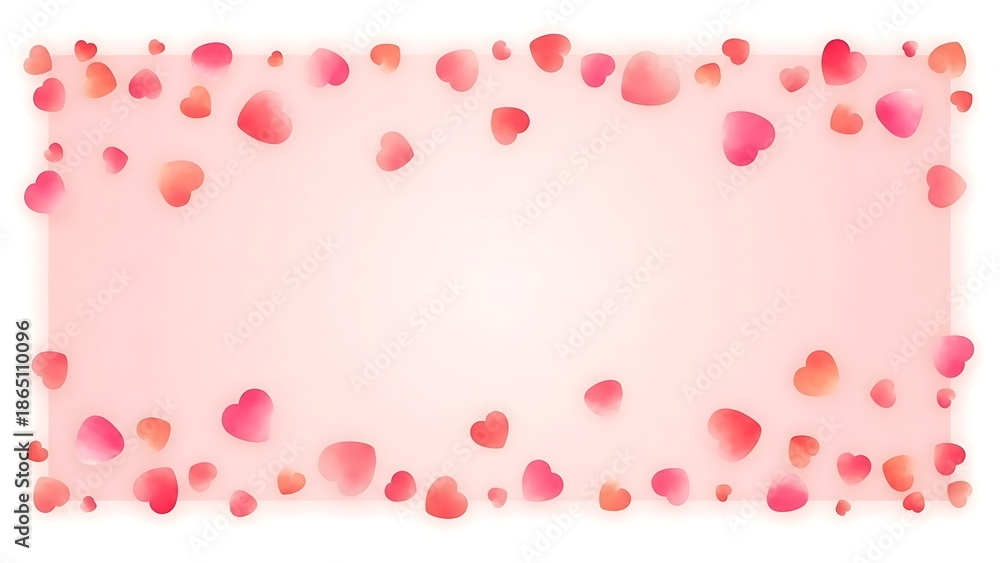 Obraz premium Pink and orange heart confetti border on light pink background isolated on white background