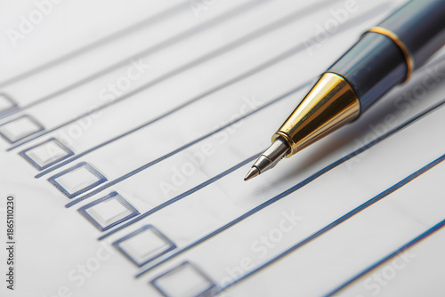 Pen on Checklist Form with Empty Checkboxes on White Paper