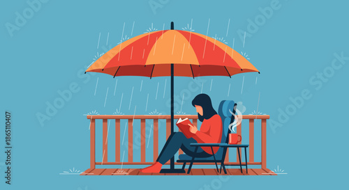 Woman Reading Under Umbrella in Rain A Moment of Solitude and Peace.
