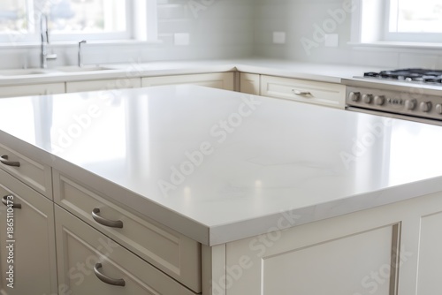 Modern kitchen island with white countertop