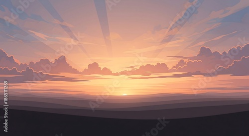 Pixel Art Sunrise Over Calm Water With Dramatic Clouds And Sun Rays