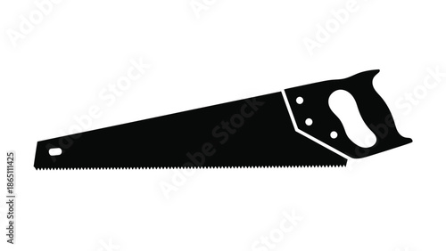 A simple black and white illustration of a hand saw tool