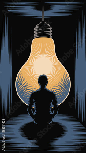 Solitary Reflection Under the Light of Inspiration, contemplation concept