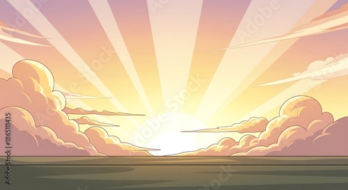 Pixel Art Sunrise Over Calm Water With Dramatic Sun Rays Breaking Through Clouds