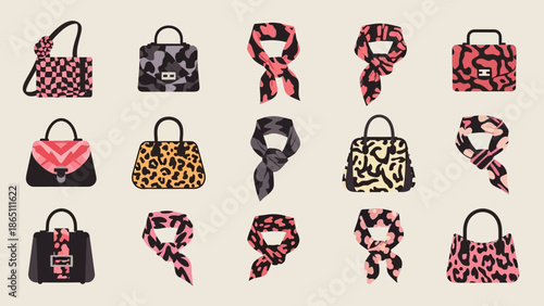 Fashion Handbags and Scarves Collection Display.