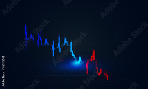 A financial chart displays stock trends over time, using line graphs to highlight price fluctuations in volatile markets. Forex candlestick chart showing market growth