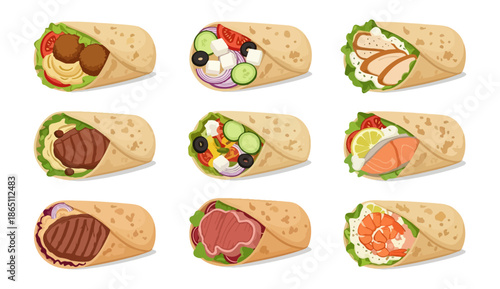 Assorted wrapped sandwiches vector illustration of culinary delights