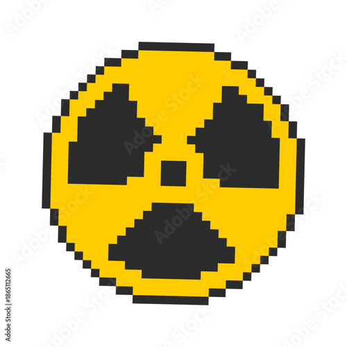 Danger sign pixel radioactive hazard 8 bit. Pixel warning caution sign.