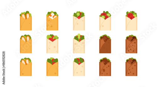 Variety of freshly made wraps isolated on black background