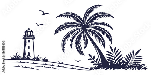lighthouse and palm trees