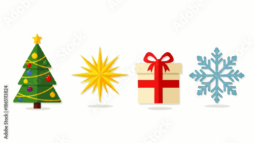Christmas Tree Gift Snowflake Star Icons.