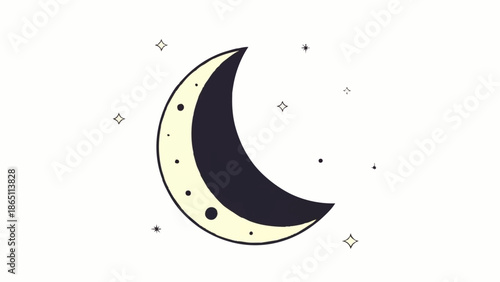 Crescent Moon with Stars Illustration.