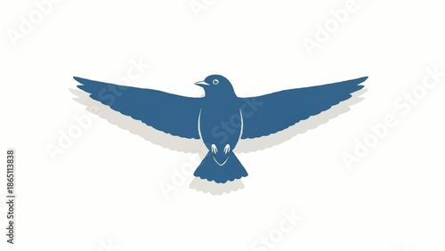 Blue Bird Silhouette Flying with Spread Wings.