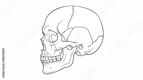 Human Skull Side View Illustration.
