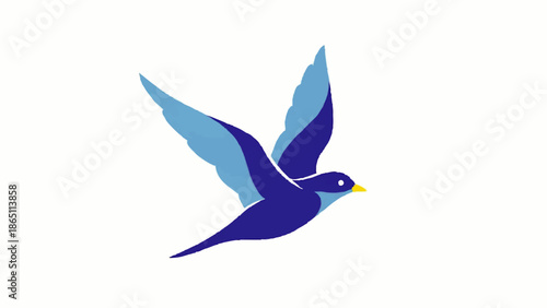 Stylized Blue Bird in Flight Illustration.