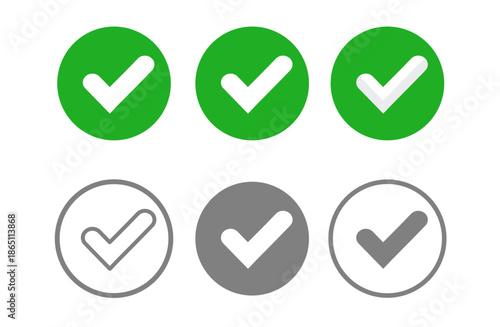 Check Mark Icons Set in Green and Gray, Approval and Confirmation Symbols. Vector illustration.