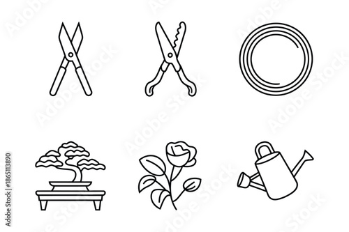 Gardening and Plant Care Equipment Outline Icon Set