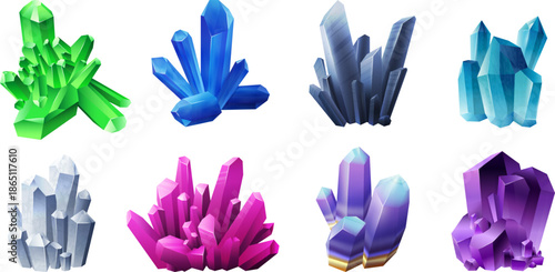 Collection of Vibrant Colorful Crystals and Gemstones: A Stunning Array of Sparkling Minerals