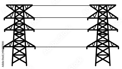 電線で繋がれた鉄塔のイラスト