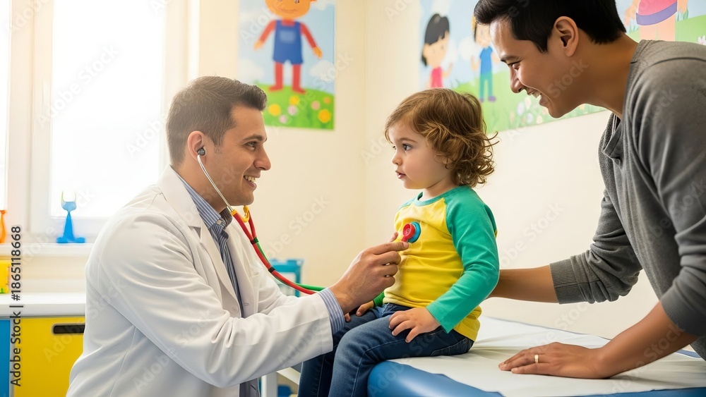 Fototapeta premium Doctor Examining Young Child with Father.