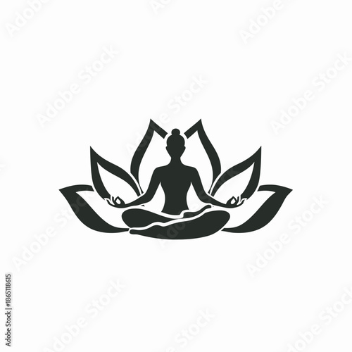 Meditating figure in lotus position with lotus flower symbol vector art