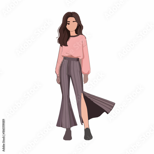 Cute teen girl wearing fit and flare knit bottom with side slit vector illustration