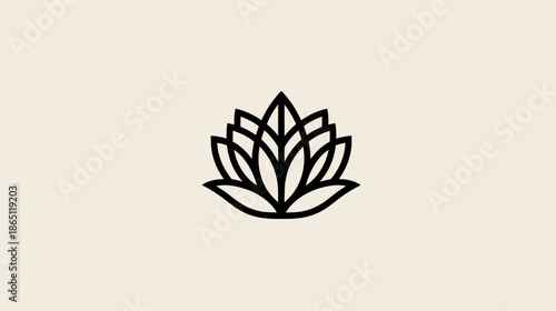 Minimalist lotus flower icon on beige background for design and branding