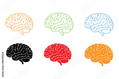 Illustration of diverse human brains in various colors against a white background