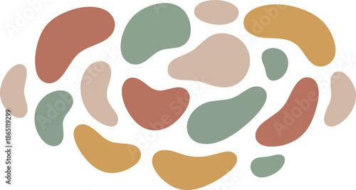 Set of abstract organic shapes in boho earth tones. Minimalist vector illustration of fluid blobs and pebbles isolated on white.