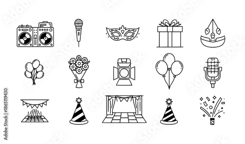 Party and Entertainment Editable Stroke Line Vector Icon Collection