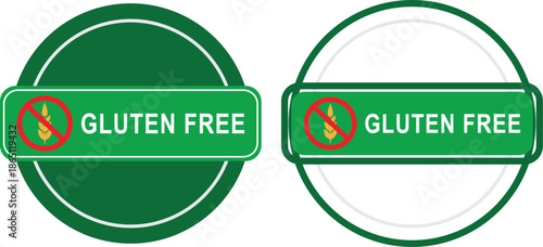 Gluten free food labels with crossed wheat symbol and green badge design