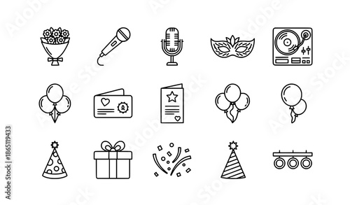 Event Planning and Party Vector Line Icon Set