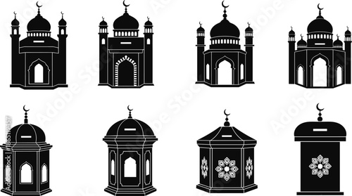 Islamic Mosque-Shaped Donation Box Silhouettes Set