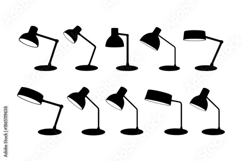 Collection of desk lamps displayed against a white background