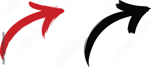 Two large arrows, one red and one black, pointing upwards on a white background