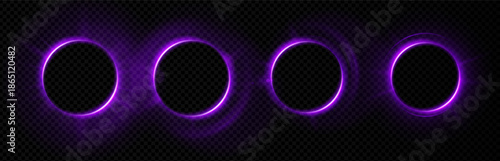 Halo aura purple light flare circle fantasy neon 3d space. Round sparkle abstract vector with bright energy color and portal design. Electric magic sphere with tech solar glow or dark digital.