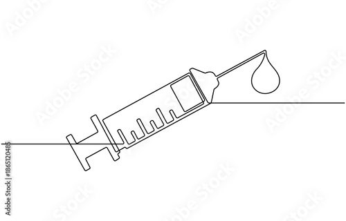 one continuous line drawing of syringe.