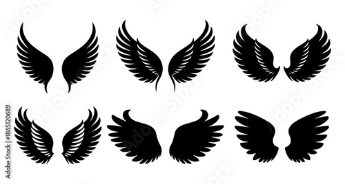 Collection of various black wing silhouettes on a white background