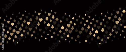 Dark Black vector background with cards signs. Glitter abstract sketch with isolated symbols of playing cards. Smart design for your business advert of casinos.