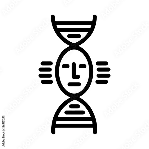 Conceptual line art icon blending human characteristics with the intricate structure of DNA, symbolizing genetics, identity, and biological science