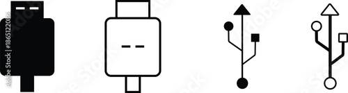 USB Cable Connector Icons Set in Solid and Line Styles