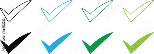 Check Mark Tick Icons Set in Outline and Solid Color Styles