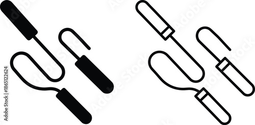 Black and white inoculating loop icon set featuring silhouette and outline styles for microbiology, lab tools, and science themesWeb