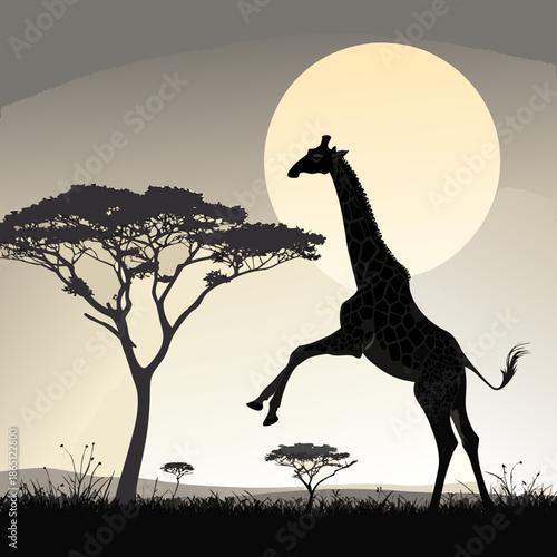 Giraffe Silhouette Vector Minimalist Black Kicking Defensive Posture Icon