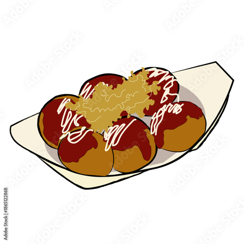 Takoyaki Japanese Street Food Ilustration on Plate