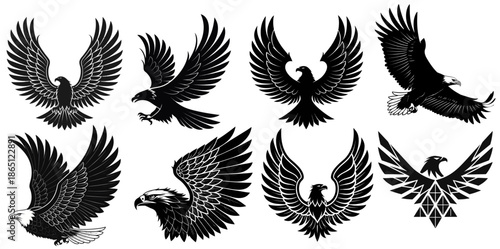 Eagle Silhouette Vector Icons Black Minimalist Postures for Save Your Eagle Day