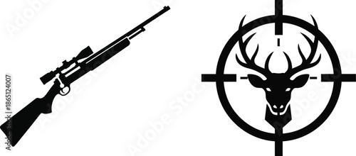 Hunting rifle and deer reticle graphic design element on transparent background silhouette