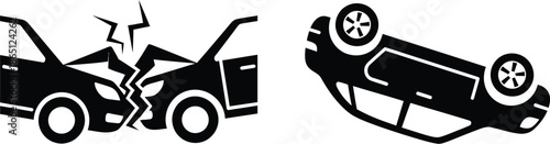 Two damaged car silhouettes depicting a collision ideal for safety designs on transparent background